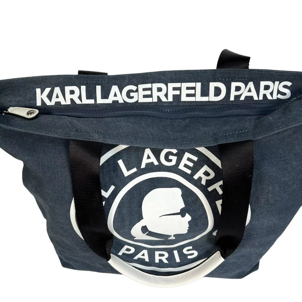 Karl Lagerfeld Paris Kristen Canvas Tote Bag Signature Blue - Picture 10 of 16
